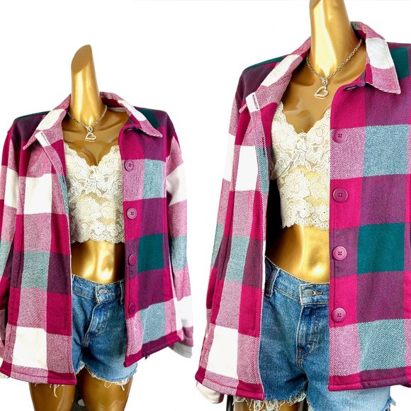 Vintage 90s grunge pink buffalo plaid flannel shirt - Picture 1 of 9